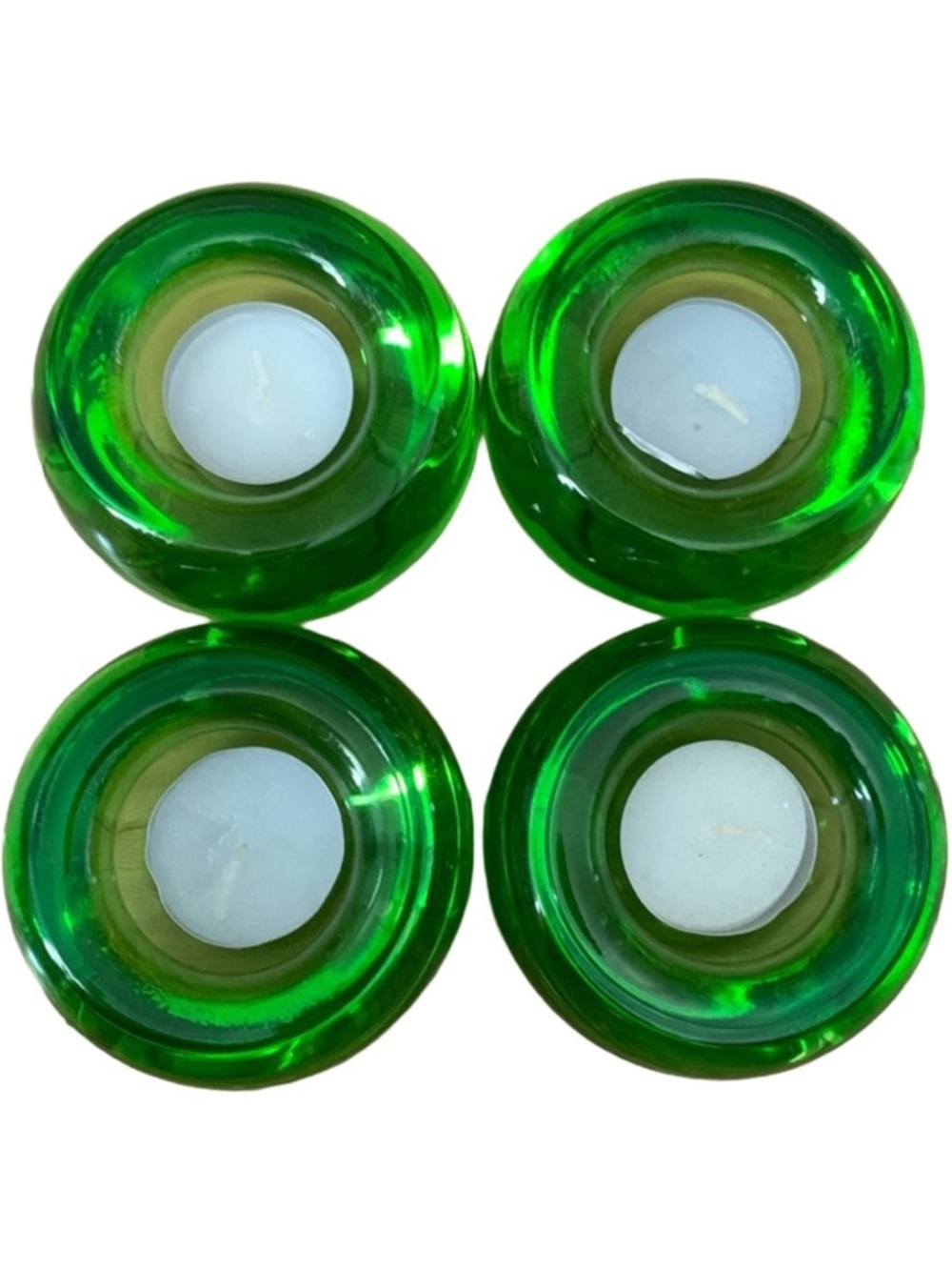 (4) CRATE & BARREL Dark Green Tea Light Candle Heavy Weight Votives